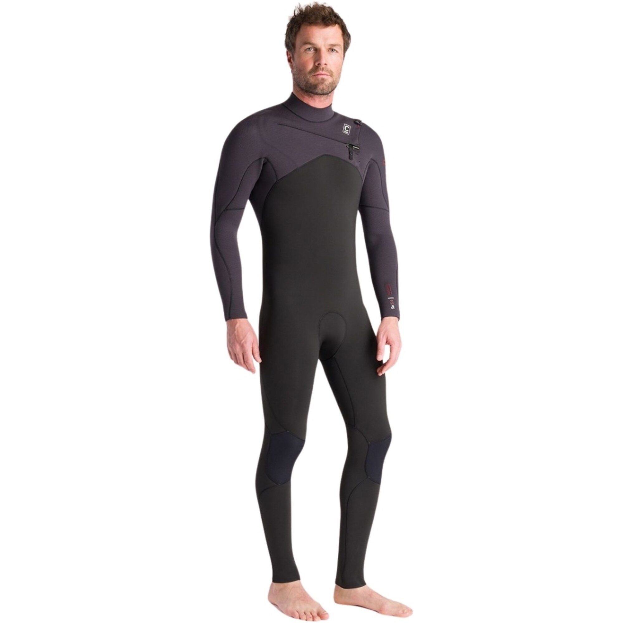 2025 C-Skins Hombres NuWave Session 5/4/3mm Chest Zip Neopreno C-NSE54MCZ - Black / Meteor X / Rust